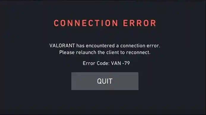 Screenshot of Valorant Error Code VAN -79